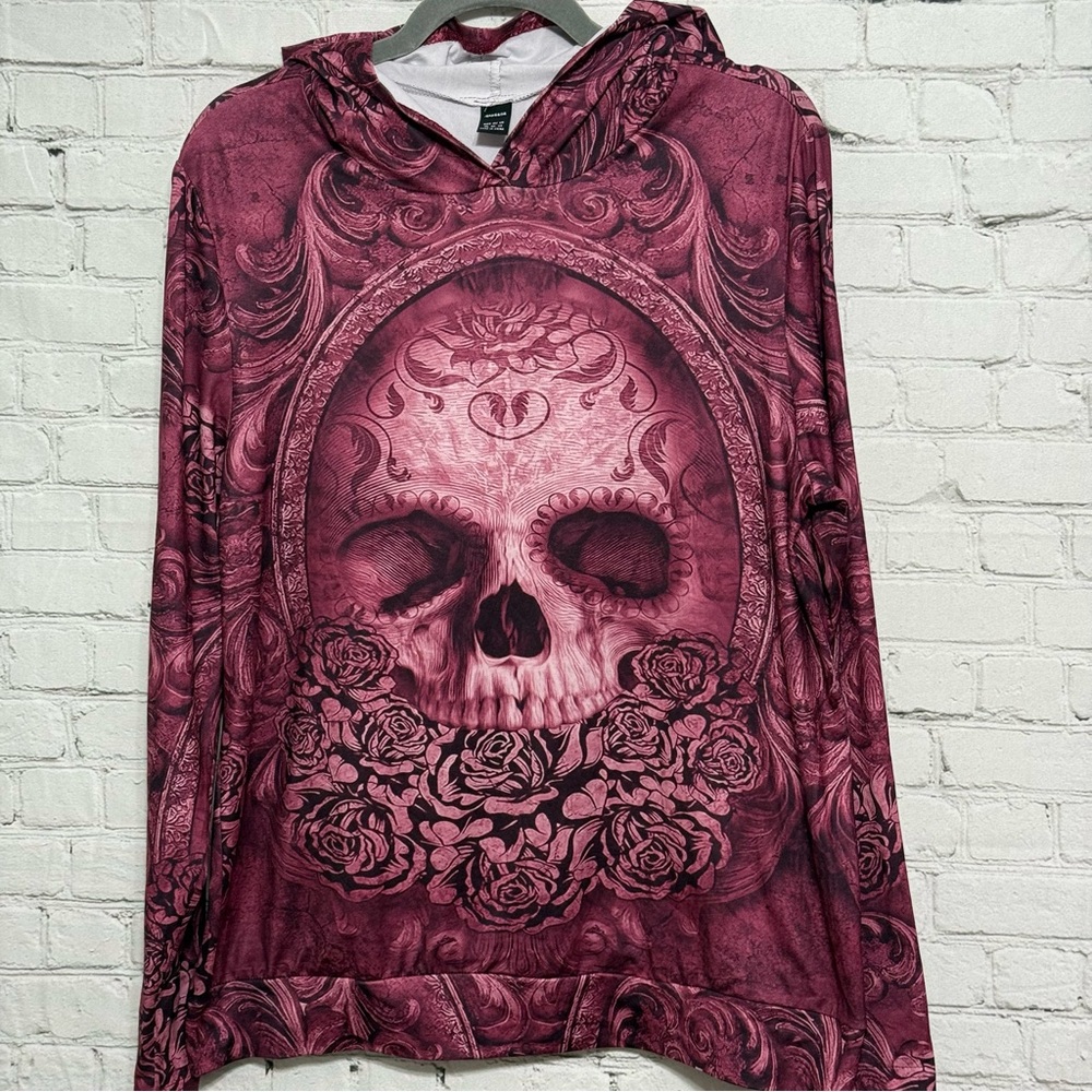 SHEIN Pink Skull and Roses Hoodie XL